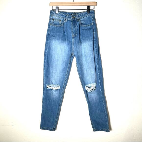 Nasty Gal light wash distressed skinny jeans size 8 B88 - Picture 1 of 4